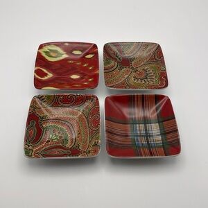 Pottery Barn, 4 Ikat Plaid and Paisley, tidbit/olive oil dipping dishes